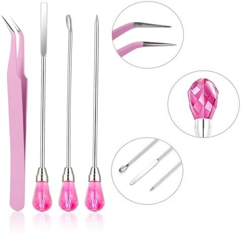 11 Pcs Silicone Resin Mold Tools Set Stirring Needle Spoon Tool Tweezers Precision Kit, Anti-Static Electronics Tweezers Set for Resin Art Crafts,Jewelry Making,DIY Epoxy Casting Molds-Rose Red & Pink - Image 6