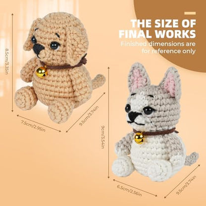 MOREJMTT Crochet Kit for Beginners, Learn to Crochet, Include Easy Knitting Soft Yarn, Step-by-Step Video Tutorial, Hook, Holiday Birthday Gift for Adults (2pack Dog) - Image 5