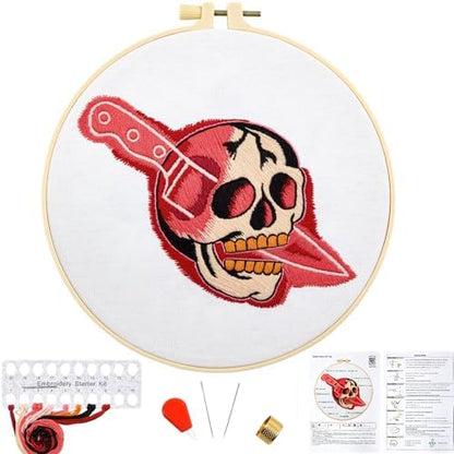 Halloween Punk Embroidery Kits for Beginners Adults, Blood Skull Embroidery Starter Kits, Halloween Cross Stitch Kits for Beginners Adults Hobbies for Women, Embroidery Fabric, Hoop and Video Tutorial by Unknown