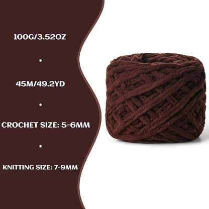 Plush Chenille Chunky Yarn 100g (49.2yd) - Fluffy Velvet Yarn Crochet for Blanket Knitting and Crocheting - Baby Yarn for Crocheting Soft - Amigurumi Yarns (Coffee) - Image 3