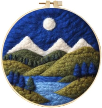 yesJRL Landscape Needle Felting Kits for Beginners, Floral and Mountain DIY Wool Felt Starer Needle Felt Set with Accessories for Home Decoration (Blue) by yesJRL