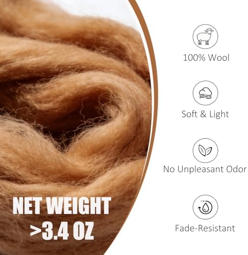 3.4oz Needle Felting Wool Downtown Brown for DIY Needle Craft Enthusiasts - Image 2