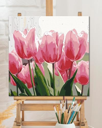 TOCARE Framed Paint by Numbers Kit for Adults Beginner, Tulip Paint by Number with Frame, Small Simple Oil Paint by Numbers Framed Canvas Flowers for Home Wall Decor (10x10 Inch, Without Easel) - Image 6