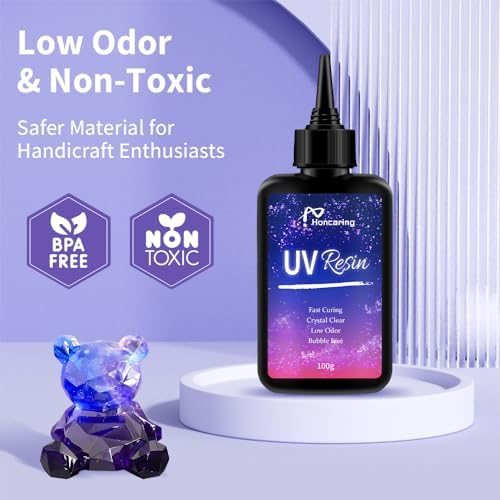 Honcaring UV Resin 400g, Hard Type Clear Beginner-Friendly Kit, Upgraded Formula & Crystal Clear for Jewlery Making, 100g*4 Resin UV Kit with for Earring, Pendant, DIY - Image 4