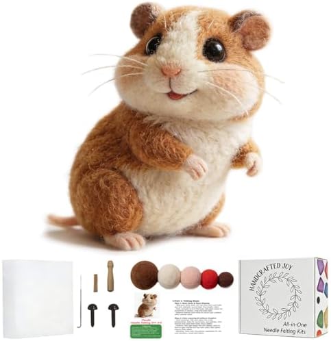 DIY Needle Felting Kit Cute Hamster Guinea Pig – Needle Felting Starter Kit with Fiber Roving, Needles, Felting Pad & Instructions | Felted Small Animal Kit for Beginners Adults | DIY Craft Gift by FaceNFace