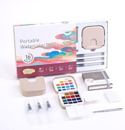 Watercolor Paint, Mini Travel 16-Color Solid Watercolor Kit Gift Set by Unknown