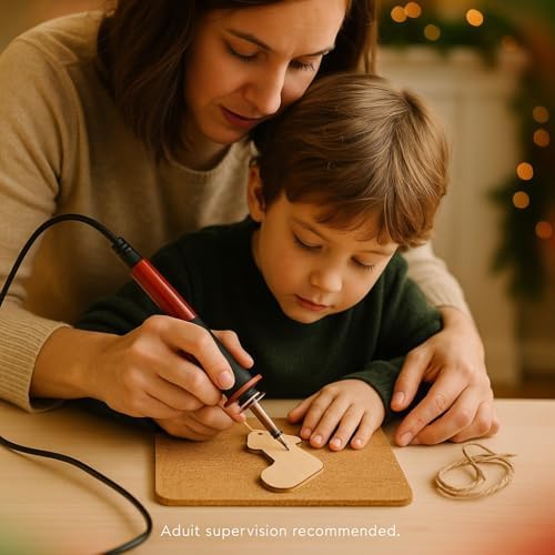 Holiday Woodburning Kit – Ornament Edition (Electric Woodburning Pen + 6 Birch Wood Blanks, Tips, Tracing & Practice Paper – DIY Christmas Ornaments for Kids & Adults – Pyrography Complete Starter Set - Image 5
