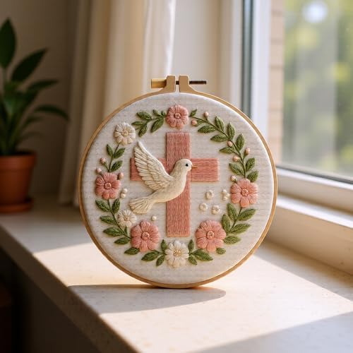 JJFox Embroidery Kit for Beginners and Adults, DIY Hand Embroidery Starter Kit with Cute Pattern, Cross Stitch Needlepoint Set with Hoop, Threads and Instructions (Cross) - Image 4