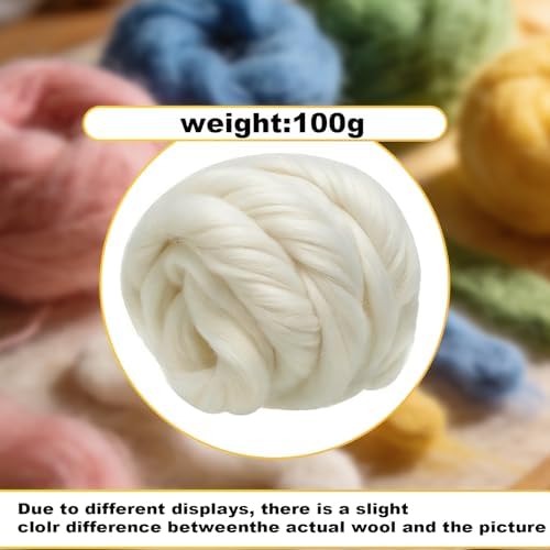 Wool Roving-3.5oz Needle Felting Wool, Soft Multi-Color Wool Fiber, Perfect Felting Wool Pure Wool, Chunky Yarn, for DIY Crafts, NeedleFelting Projects,and Artwork (Star White) - Image 2