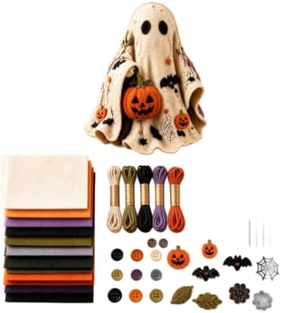 DIY Ghost Felt Quilt Sewing Craft Kit, Spooky Ghost Pattern Precut Fabric Supplies, Handmade Ghost Table Decor, Farmhouse Halloween Indoor Ornament Kit for Sewing Lovers by Unknown