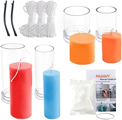 MILIVIXAY Cylinder Candle Mold Set-4PCS Pillar Candle Molds - Plastic Candle Molds for Candle Making-Candle Making Molds-120 Ft. of Wick 2 Wick Clips and 2 Wick Holders Included as a Gift. by MILIVIXAY