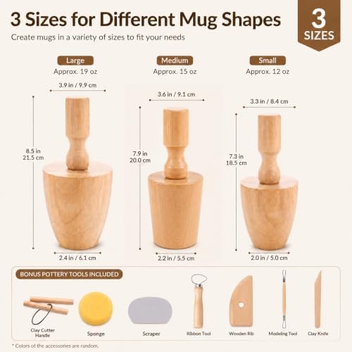 Pottery Molds for Handbuilding, 3 Sizes Ceramic Molds for Clay Mugs, 19oz/15oz/11oz Cup Forms with Ceramic Tools for Pottery, Sponge Scraper Rib Clay Knife, Beginner DIY Kit - Image 2