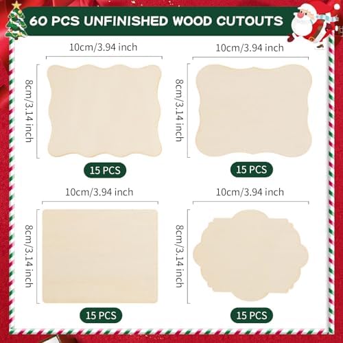 60 PCS Unfinished Wood Cutouts for Crafts Blank Irregular Wooden Slices Natural Wood Cutouts Ornaments for DIY Crafts, Coasters, Home Decorations, Christmas Decorations, Painting, Wood Burning - Image 2