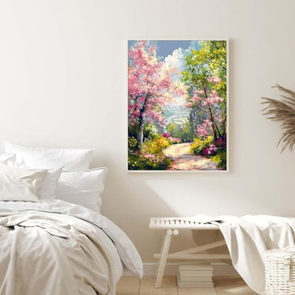 Alptiny Spring Landscape Paint by Numbers Kit for Adults Beginner, Floral Pathway Paint by Number Kits, DIY Flower Oil Painting Kit for Relaxation & Home Decor, 16x20 Inch - Image 4