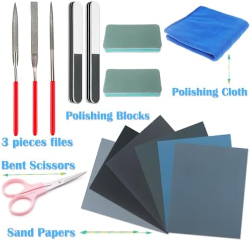 Sakolla15 Pcs Resin Casting Tools Set - Include Sand Papers, Polishing Blocks, Polishing Cloth, Round File, Semicircular File, Flat File and Scissors for Polishing Epoxy Resin Jewelry Making Supplies - Image 3