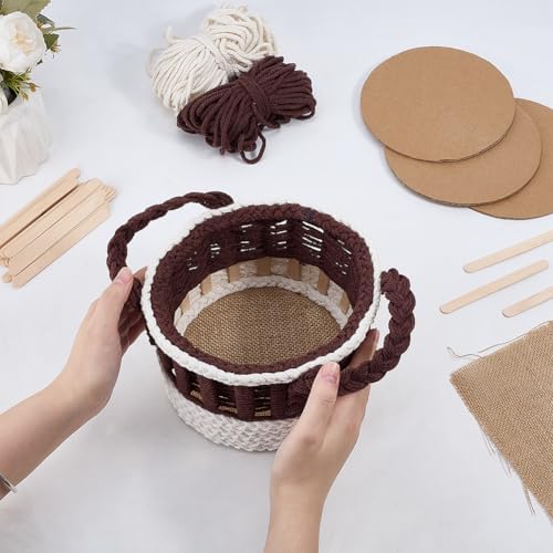 FREEBLOSS DIY Macrame Basket Kit Beginners Macrame Kit with Video Tutorial Cotton Cord Basket Weaving Craft with Linen Handmade Baskets for Storage - Image 4