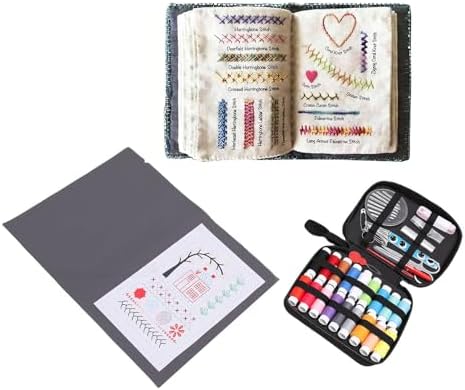 Jiawu Embroidery Stitch Book Kit, Complete Tools Set Sewing Tools Set, Beginner Stitch Book Kit with 18 Colorful Threads Scissors Hoops for Beginners Enthusiasts - Image 2