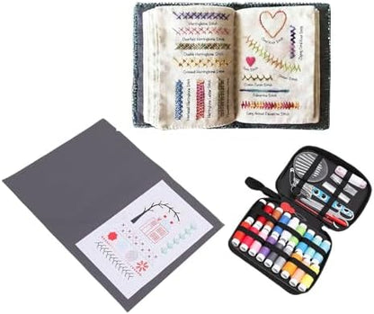 Jiawu Embroidery Stitch Book Kit, Complete Tools Set Sewing Tools Set, Beginner Stitch Book Kit with 18 Colorful Threads Scissors Hoops for Beginners Enthusiasts - Image 2