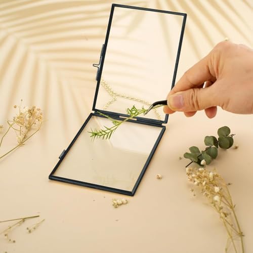 FOCHIER F Hanging Pressed Flower Frames, 3Pcs Double Glass Floating Picture Frame Handmade, Glass Frame for Pressed Flowers, Vintage Brass Picture Frame for Artwork Wall Display Mount, Black - Image 3