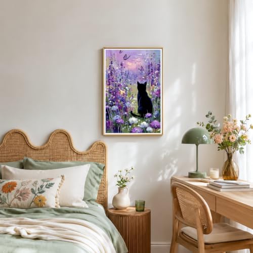 NXIKYO Framed Lavender Cat Paint by Numbers Kit for Adults Beginner, Butterfly Garden Easy Paint by Numbers Canvas with Frame, DIY Painting Kit for Relaxing Home Wall Decor Gift 8x12 Inch - Image 6
