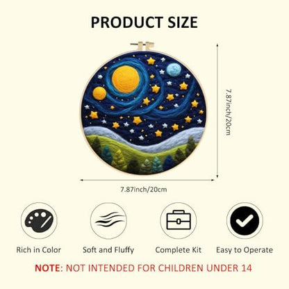 Zovylks Natural Landscape Needle Felting Kits Beginners, 7.9 Inch DIY Wool Felting Painting Starter Kit, Needle Felt Set for Home Decor with Foam Pad, Instructions (Starry Night) - Image 2