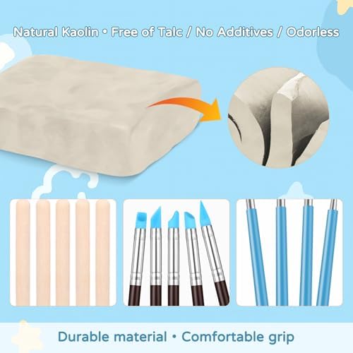 ZEHIQ White Air Dry Clay 6.6 lbs with 25pcs Pottery Sculpting Tools Set - Image 2