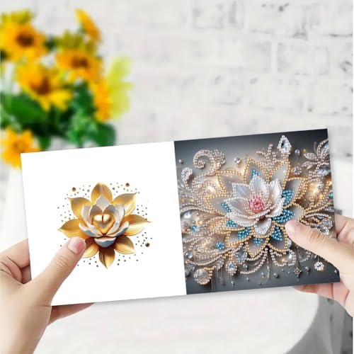 6 Pcs Diamond Painting Greeting Cards Kit Mandala Lily Lotus Flower with Envelopes, 5D DIY Special Shaped Rhinestone Art Card Making Kits for Adults, Holiday Blessing Postcards, Creative Craft Gifts - Image 5