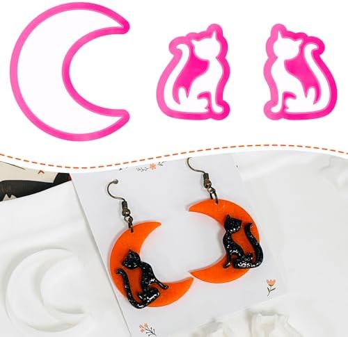 Xaekicr Halloween Moon and Cat Polymer Clay Cutters Set – 3Pcs Clay Earring Cutters for Halloween Earrings Making – Polymer Clay Molds and Tools for Jewelry DIY by Xaekicr