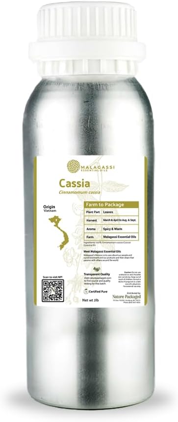 Nature Packaged Cassia Essential Oil - Direct from Vietnamese Mountain Farms - Steam Distilled - Aceite de Casia for Aromatherapy, Massage, Diffuser, DIY Candle and Soap Making - 15ml