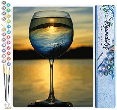 Figured'Art Paint by Numbers for Adults Wine Glass and Nice View 16"x20" - Craft Art Painting DIY Kit Rolled Canvas Without Frame by FiguredArt
