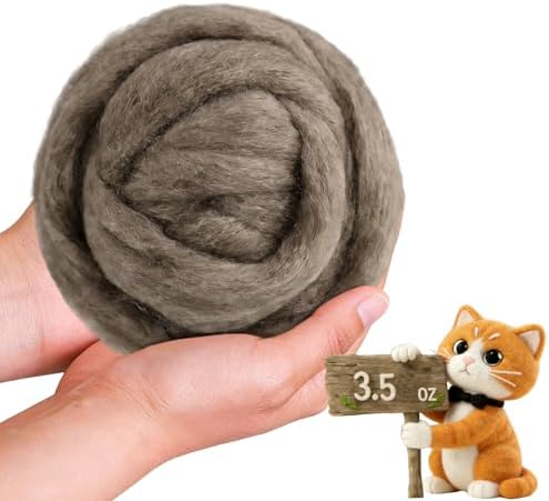 Wool Roving-3.5oz Needle Felting Wool, Soft Multi-Color Wool Fiber, Perfect Felting Wool Pure Wool, Chunky Yarn, for DIY Crafts, NeedleFelting Projects,and Artwork (Military Olive) by VKEDA