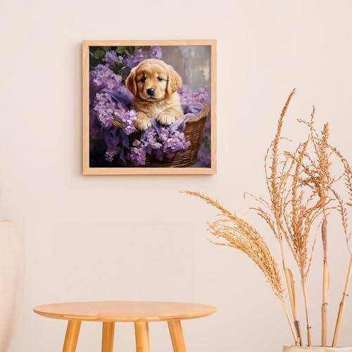 5DDIYART Dog Flowers Paint by Numbers for Adults Beginner, Paint by Number Kits on Canvas, Easy Acrylic Painting Home Wall Decor 15.7x15.7 inch - Image 4