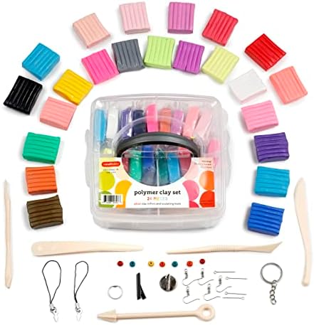 Incraftables Polymer Clay Kit – 24-Color Non-Toxic Oven-Bake Clay Set with Tools, Cutters, Molds, Jump Rings & Keychain Rings for Jewelry, Miniatures & Sculpting by Incraftables