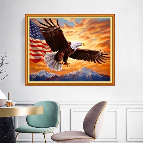 Joyhoor Cross Stitch Kits for Beginners Stamped Cross-Stitch Supplies Needlework preprint Embroidery Kits for Adults DIY Needlepoint Kits Embroidery Patterns 11CT-Flag Eagle 16x20 inchs - Image 2