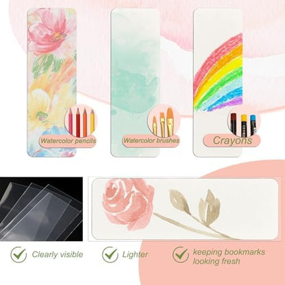 50 Pcs Watercolor Bookmarks & 50 Pcs Bookmark Laminating Pouches 1.9 x 5.9 inch Blank Bookmarks to Decorate,Watercolor Cards for Paint, Photos, Gift - Image 4