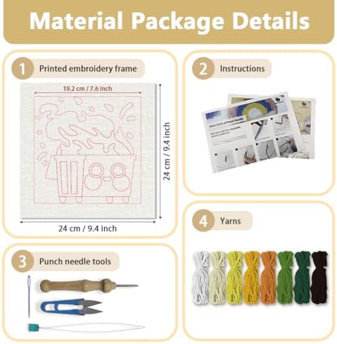 Doodlream Burning Trash Can Needle Kit for Beginner, 9.4"x 9.4" Funny Cartoon Punch Stitching Craft Set, DIY Embroidery Starter with Printed Frame, Instruction, Threader, Yarn, Pinch Needle - Image 2