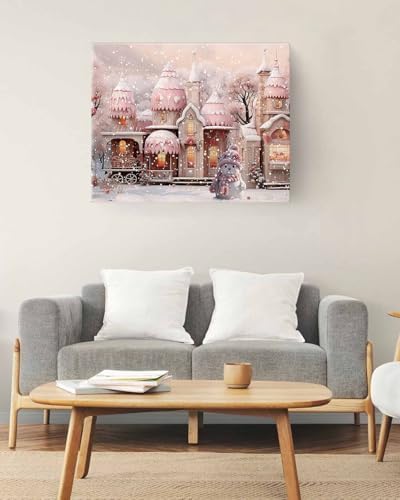 Sunteeny Paint by Number for Adults Beginner Christmas Pink Cabin Rose Hat Snowman DIY Digital Oil Painting by Numbers Picture Drawing On Canvas Framed 12"x16" - Image 2