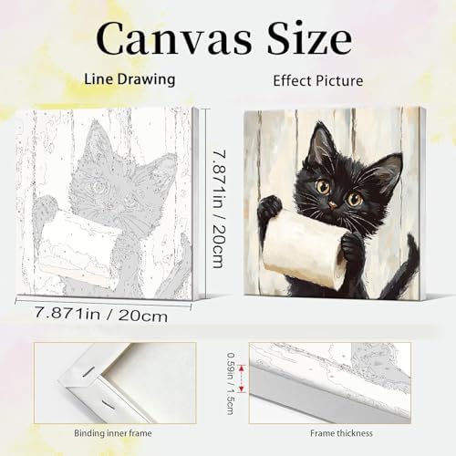 Clendo 4 Pack Black Cat Paint by Numbers Kit for Adults with Frame - Animals in Bathtub Adult Paint by Number Kit DIY Oil Painting Kits for Home Wall Decor 8x8 Inch - Image 3
