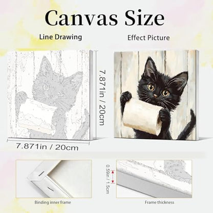 Clendo 4 Pack Black Cat Paint by Numbers Kit for Adults with Frame - Animals in Bathtub Adult Paint by Number Kit DIY Oil Painting Kits for Home Wall Decor 8x8 Inch - Image 3