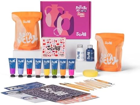 Sculpd Pottery Kit for Adults, Air Dry Clay with Tools, Floral Tones Gloss by Sculpd