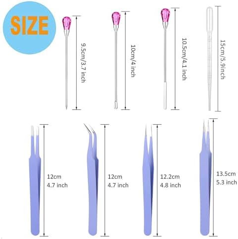 11 Pcs Silicone Resin Mold Tools Set Stirring Needle Spoon Tool Tweezers Precision Kit, Anti-Static Electronics Tweezers Set for Resin Art Crafts,Jewelry Making,Epoxy Casting Molds-Rose Red & Purple - Image 2