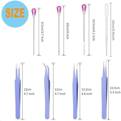 11 Pcs Silicone Resin Mold Tools Set Stirring Needle Spoon Tool Tweezers Precision Kit, Anti-Static Electronics Tweezers Set for Resin Art Crafts,Jewelry Making,Epoxy Casting Molds-Rose Red & Purple - Image 2