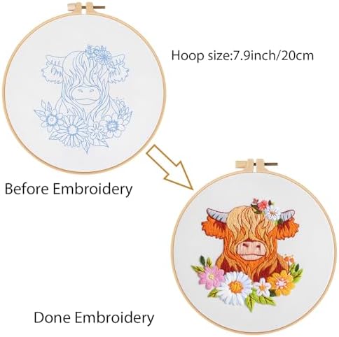 Louise Maelys Highland Cow Embroidery Kit for Beginners Floral DIY - Image 3