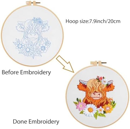 Louise Maelys Highland Cow Embroidery Kit for Beginners Floral DIY - Image 3