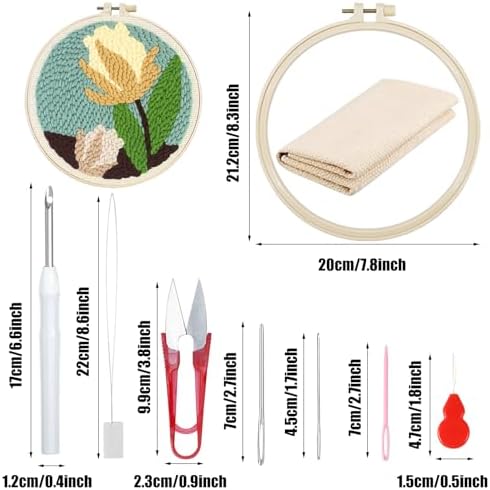 Woohome Punch Needle Kit Included Plastic Hoops, Punch Needle Cloth, Color Yarn and Punch Needle Tools for Adults, Beginners (Red, Pink and Yellow Flowers) - Image 6