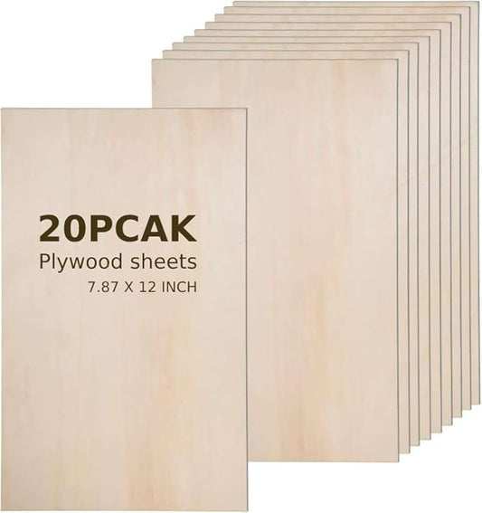 Plywood Board 20PCS 12" x8" x 1/12 inch Basswood Sheets Thin Wood Sheets Perfect for Arts Crafts School Projects and DIY Projects,Baltic Birch Sheets Perfect for Wood Burning…