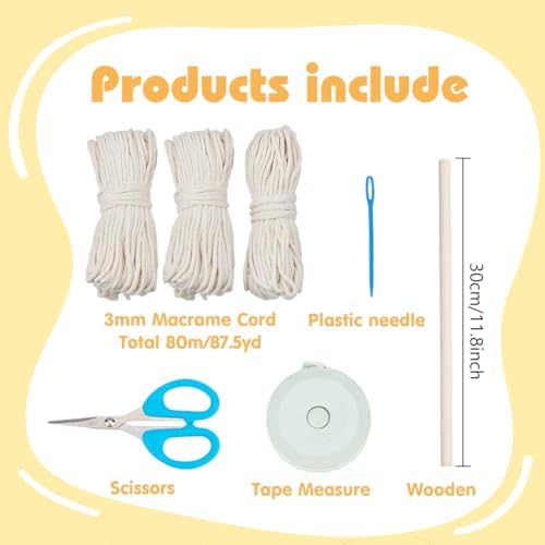 PLIGREAT DIY Flower Wall Hanging Macrame Kit Beige Handmade Woven Tapestry Macrame Knotting Ornament Kit for Nursery Bedroom Living Room Apartment Room Hanging Decor Macrame Wall Art Kit for Beginner - Image 3