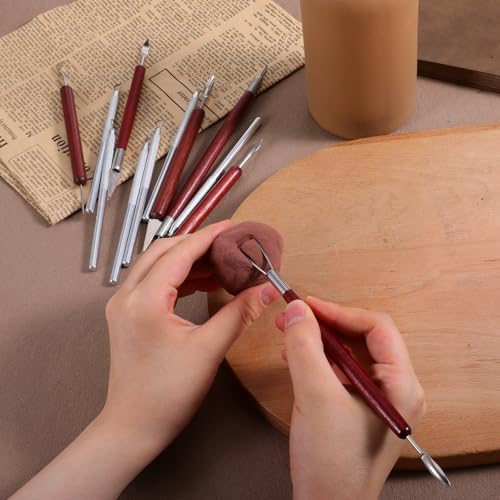 12 PCS Clay Carving Tools, Double-Sided Clay Sculpting Tools Wooden Handle Clays Wire Loop Sculpture Set Clays Pottery Sculpting Tool Set for Ceramic, Carving Modeling - Image 4