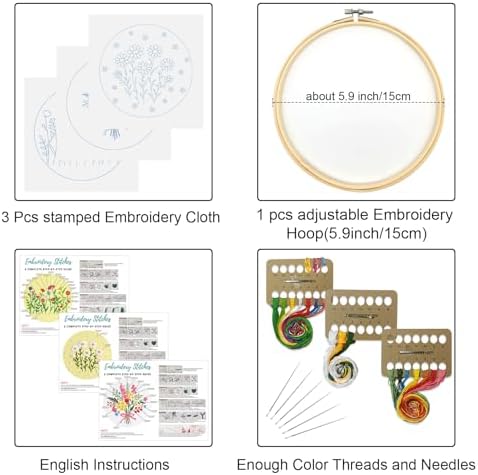 Louise Maelys 3 Set Floral Embroidery Kit, Botanical DIY Craft Collection - Image 2