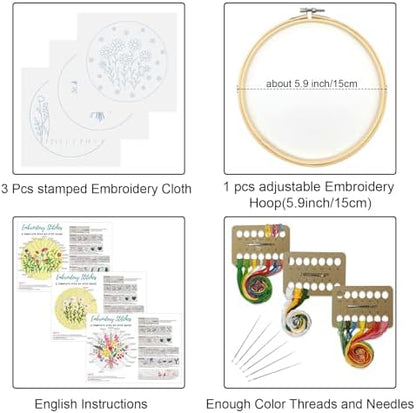 Louise Maelys 3 Set Floral Embroidery Kit, Botanical DIY Craft Collection - Image 2